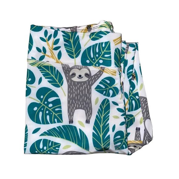 Sloth Tree Jungle Printed Athleisure Athletic Cozy Core Leggings Tights size L - Picture 5 of 7
